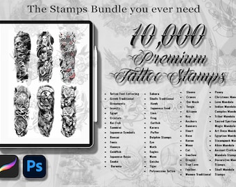 10,000 Tattoo Stamps, Mandala, Polynesian, Tribal (Procreate & Photoshop)