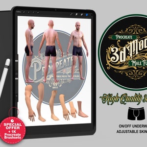 Procreate 3d Model Pack - Male Body Bundle 3D model, +1K Premium Procreate Brushsets