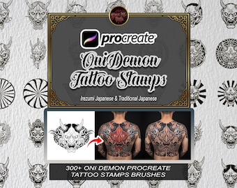 300+ Oni Demon Tattoo Stamps Procreate, Irezumi Japanese Tattoo Brushes, Traditional Hannya Mask Stencil, Asian Tattoo Flash, Commercial