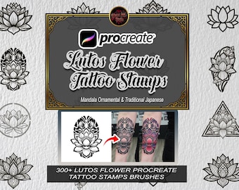 Lotus Flower Tattoo Stamps Procreate, Mandala Japanese Floral Brushes (300+)