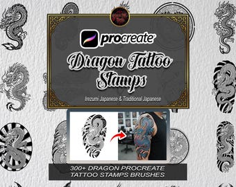 300+ Dragon Tattoo Stamps, Irezumi Japanese Tattoo Brushes for Procreate