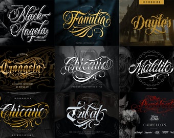 20 Premium Tattoo Fonts Bundle 5, Custom tatoos design, Logo Fonts, Black Letter Calligraphy, Photoshop Font, Procreate Font