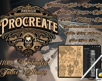 1100+ Procreate Tattoo Stamp Brushes – Snake, Dragon, Rose, Skull, Greek & Egyptian Motifs