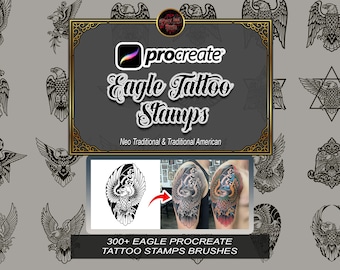 300+ Eagle Tattoo Stamps, Neo Traditional Procreate Brushes
