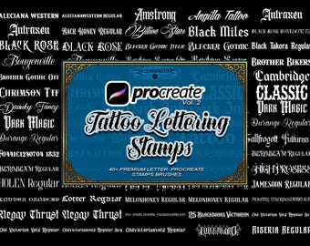 40+ Tattoo Lettering Procreate Stamps Bundle 2 | Font Brush Set for Tattoo and Typography