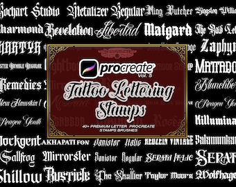 60+ Tattoo Lettering Procreate Stamps Bundle 5 | Lettering Brush Set for Tattoo and Typography