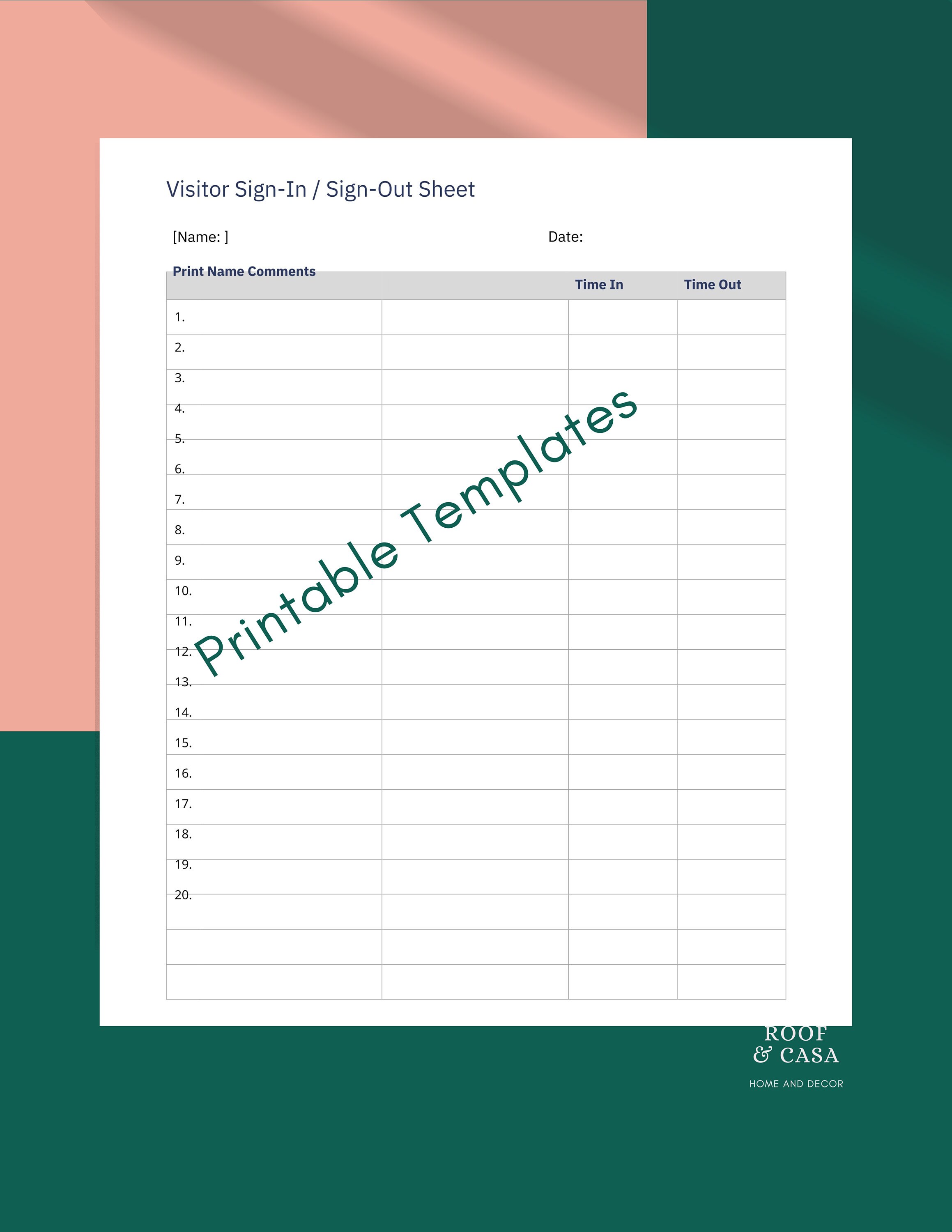 Printable Efficient Tracking With Sign-in/out Sheet Templates for Work ...