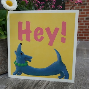 Tarjeta de felicitación feliz, tarjeta plegable colorida, cuadrada, tarjeta de cupón, perro salchicha