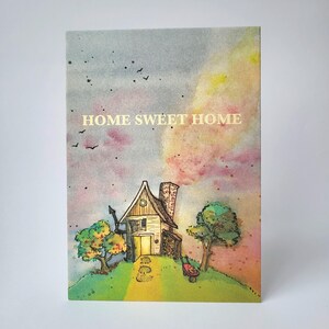 Cartão postal aquarela "lar doce lar", mudança, presente de inauguração, ilustrado à mão