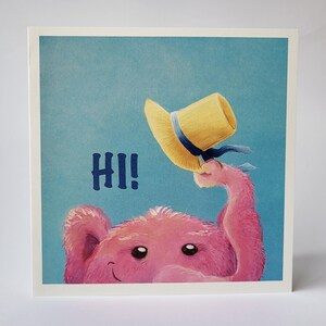Biglietto di auguri allegro, biglietto pieghevole colorato, quadrato, buono, elefante