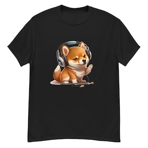 Uroczy Doge Shiba Inu ze słuchawkami Męska koszulka Shiba Inu BabyDoge Doge