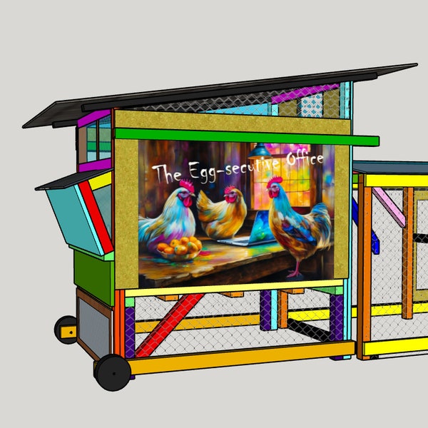 Mobile chicken coop with run, digital plan, innovative cleanup design, easy DIY project, Plans in metric scale(cm)