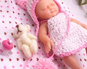 4inch miniature  full silicone micro reborn mini doll baby sleeping gift life like girl cute nursery sleeping