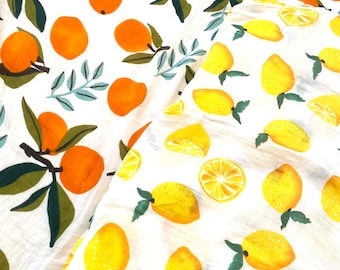 Clementine, Lemon, Baby Muslin Cloth, Burp Cloth Extra Large 120cm, breastfeeding cover, blanket