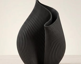 Vaso Scultoreo "Twin Shell" a Doppia Conchiglia con Costine Scanalate, Arte Decorativa Moderna in Stampa 3D, Porta Erba di Pampa, 11 Colori