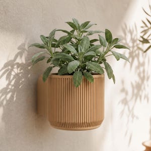 Maceta de Pared MCM, Maceta Flotante Acanalada con Bandeja de Goteo Oculta, Soporte de Pared para Plantas de Interior Impreso en 3D
