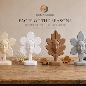 Lot de 4 Statues Saisons, Sculptures Visage Printemps Été Automne Hiver, Déco Étagère Japandi 3D, Cadeau Maison, Édition Sereine