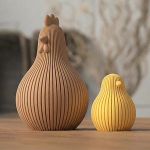 Minimalistische Kip & Kuiken Paasdecoratie, Japandi Scandinavische Lentefiguurtjes, Geribbeld PLA 3D‑print, Kleuren Keuze, Paascadeau