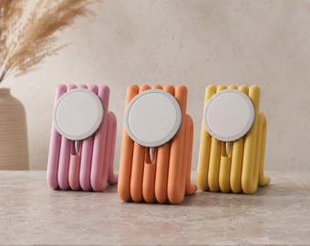 Soporte de Carga MagSafe Estilo Retro Squiggle Colores Mate de Verano, Base para iPhone, Modo En Reposo, Organizador de Escritorio