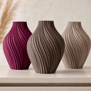 Grote Sculpturale Spiraal Vaas, 3D Geprinte Gedraaide Vaas voor Droogbloemen, 12 Matte Kleuren, Modern Japandi Woondecoratie