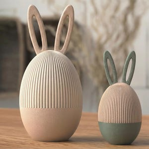 Recipiente Ovo de Páscoa Japandi com Orelhas de Coelho, Compartimento Oculto, Tampa de Rosca, Decoração Minimalista, 2 Tamanhos