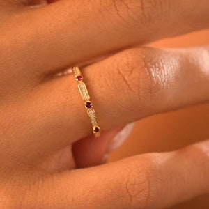 Vintage Diamond Ruby Ring, Natural Real Diamond 18K Solid Gold Ring, Diamond Ruby Anniversary Ring, Art Deco Half Eternity Womens Ring