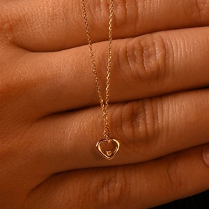 18K Real Gold Heart Necklace, Natural Diamond Heart Necklace, Real Diamond Heart Pendant, Solid Gold Heart Jewelry, Valentine&#39;s Day Gifts