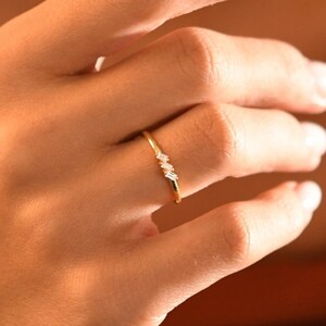 18k Baguette Diamond Ring, Diamond Trio Baguette Wedding Ring, Baguette Diamond Stackable Ring, Solid Gold Stacking Ring, Christmas Gifts