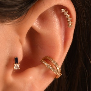 14K Gold Real Diamond Helix Earring, Diamond Cluster Cartilage Earring, Diamond Helix Piercing, Diamond Piercing, Diamond Conch Earring Stud