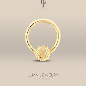 14K Gold Sea Shell Helix Earring, Hoop Rook Piercing, Sea Shell Daith Piercing, Cartilage Earrings,  Sea Shell Hoop Earrings, Rook Earrings,