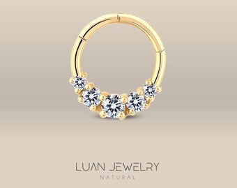 14K Solid Gold Diamond Clicker, Real Diamond Daith Earring, 0.18 Ct High Quality Diamond Helix Earrings, Diamond Hoop Earring, Daith Jewelry