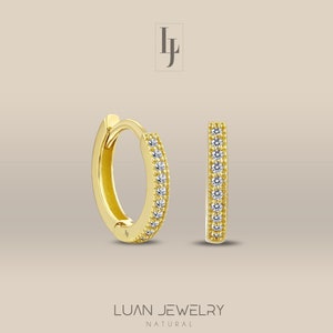 Diamond Huggie Earrings, 14K Solid Gold Diamond Small Hoop Earrings, Natural Diamond Hoops 0.12 Ct, Dainty Huggie Earrings , Diamond Earring