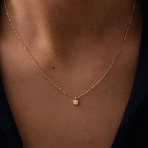 Diamond Solitaire Necklace in 14K Gold, 0.10 Ct Round Cut Diamond Necklace, Solitare Necklace for Women, Diamond Bridal Necklace