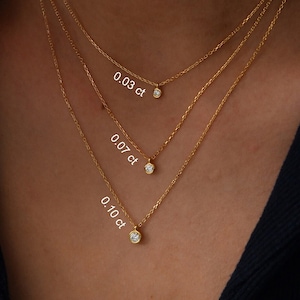 14K Real Gold Solitare Necklace, Diamond Solitaire Necklace, 14K Diamond Necklace, Diamond Bezel Necklace, Dainty Necklace, Mothers Day Gift