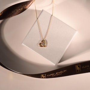 Real Natural Diamond Heart Necklace, 14K/18K Solid Gold Diamond Heart Pendant, Necklace for Women Heart Necklace, Dainty Heart Love Necklace