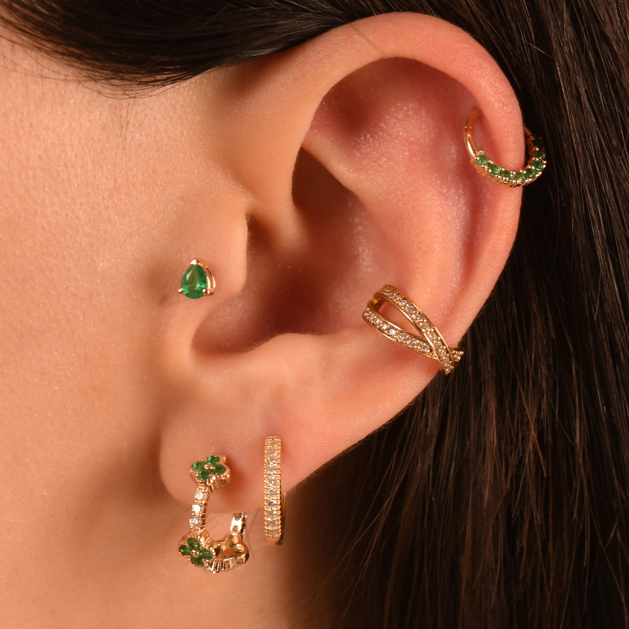 Gold & Pink Diamante Ear Cuff Earring