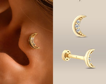 Crescent moon tragus earring discount