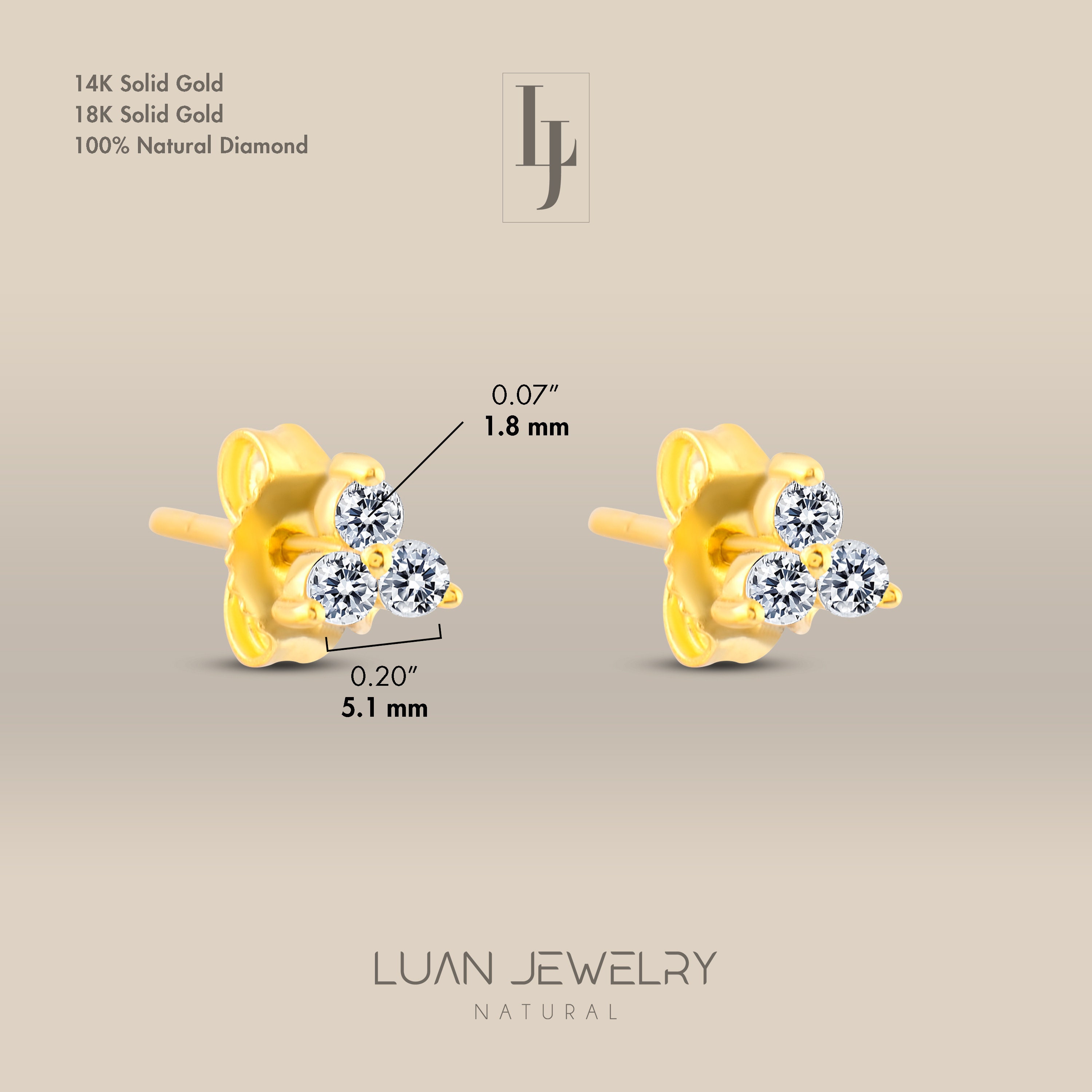 3/4 Carat Real Diamond Stud Earrings – Solid 14k Yellow Gold, G Color, Certified