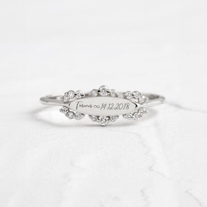 14K Solid Gold Diamond Custom Engraved Family Ring, Children Names ...