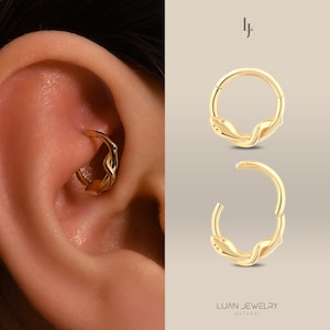 14K Real Gold Snake Helix Earring, Snake Cartilage Hoop Earrings, Daith Earrings, Solid Gold Rook Earrings, Snake Clicker Hoop Piercing