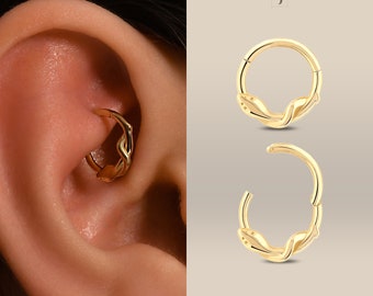 14K Real Gold Snake Helix Earring, Snake Cartilage Hoop Earrings, Daith Earrings, Solid Gold Rook Earrings, Snake Clicker Hoop Piercing