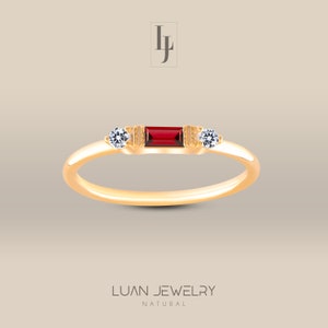 Dainty Baguette Ruby Ring, 14K Solid Gold Diamond Ruby Engagement Ring, Unique Gemstone Ring, Minimalist Ruby Ring,  Mothers Day Gift