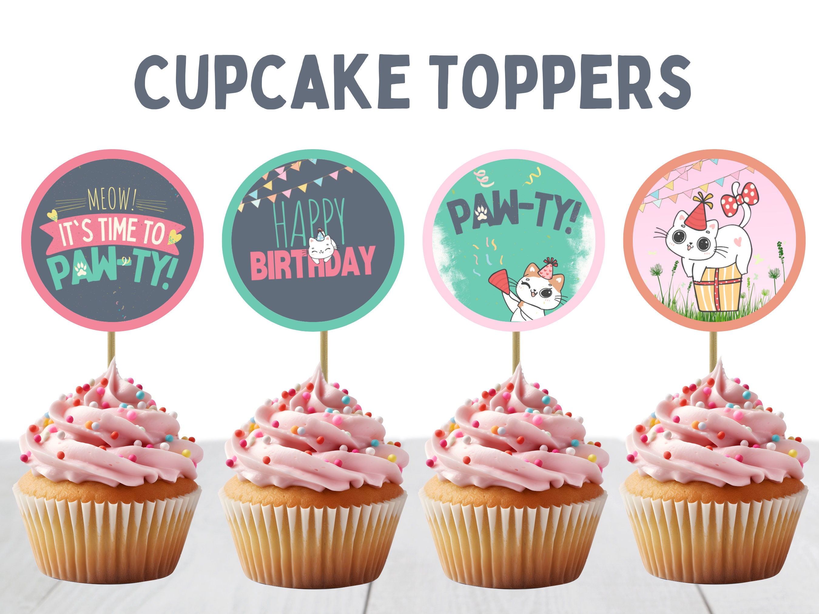 Super Kitties -12 Cupcake Rings-Party Favors Kids Cupcake Birthday Kids  cats