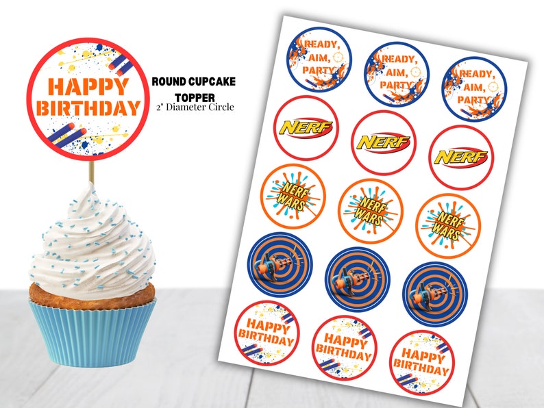 Nerf Cupcake Toppers Birthday Favors Nerf Party Cupcakes Nerf Etsy