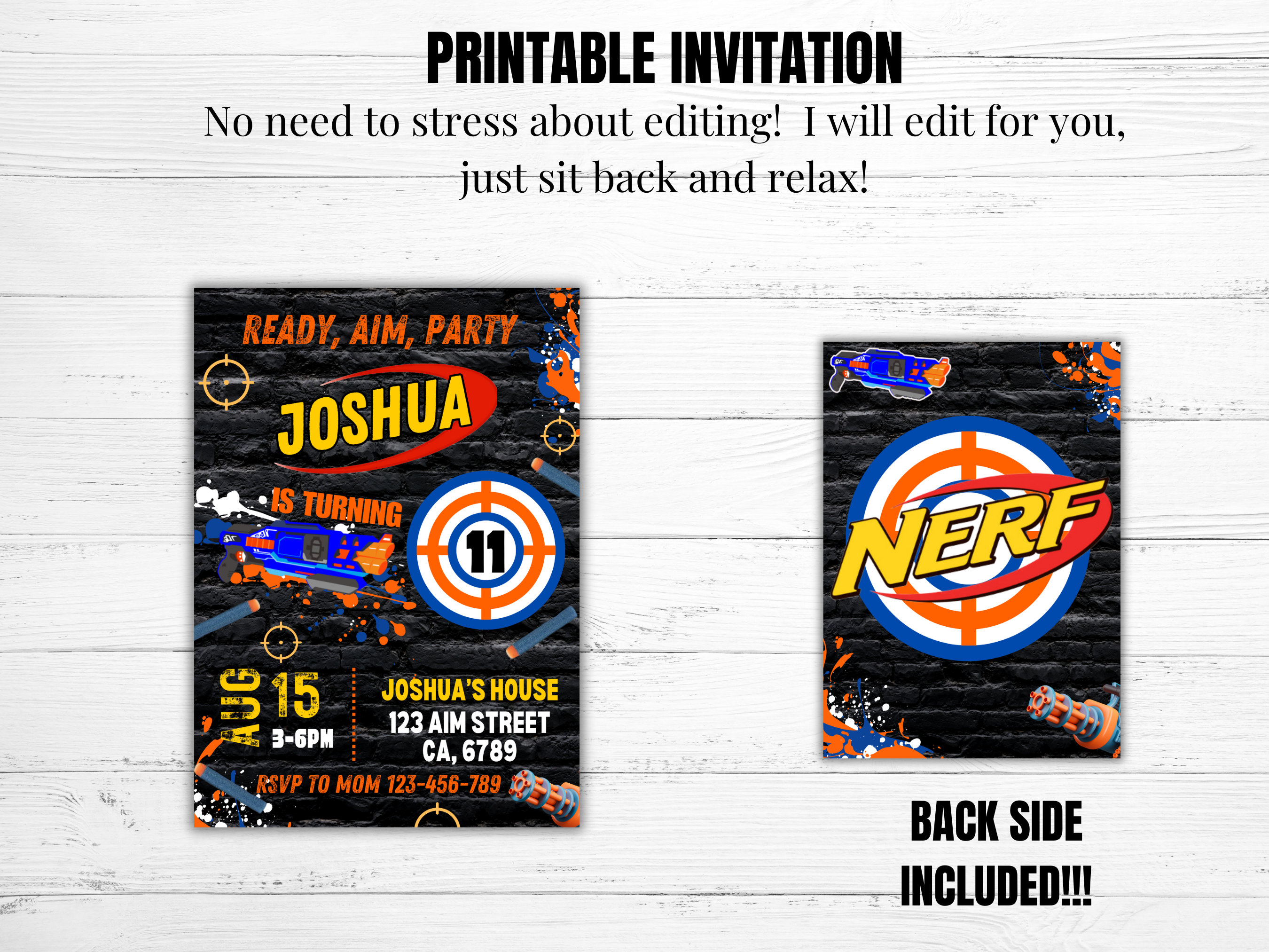 Nerf Birthday Invitation Nerf Invitation Birthday Invite for Boys Nerf ...