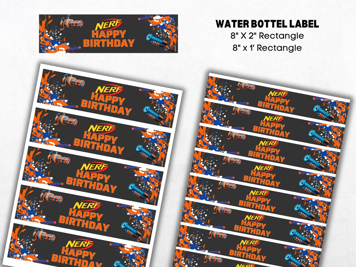 Nerf Water Bottle Labels Birthday Favors Nerf Party Labels Etsy UK