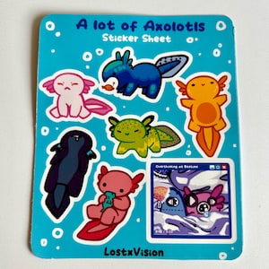 Beaucoup d'axolotls en feuille d'autocollants | autocollant pour ordinateur portable bouteille d'eau | Sticker carnet de notes