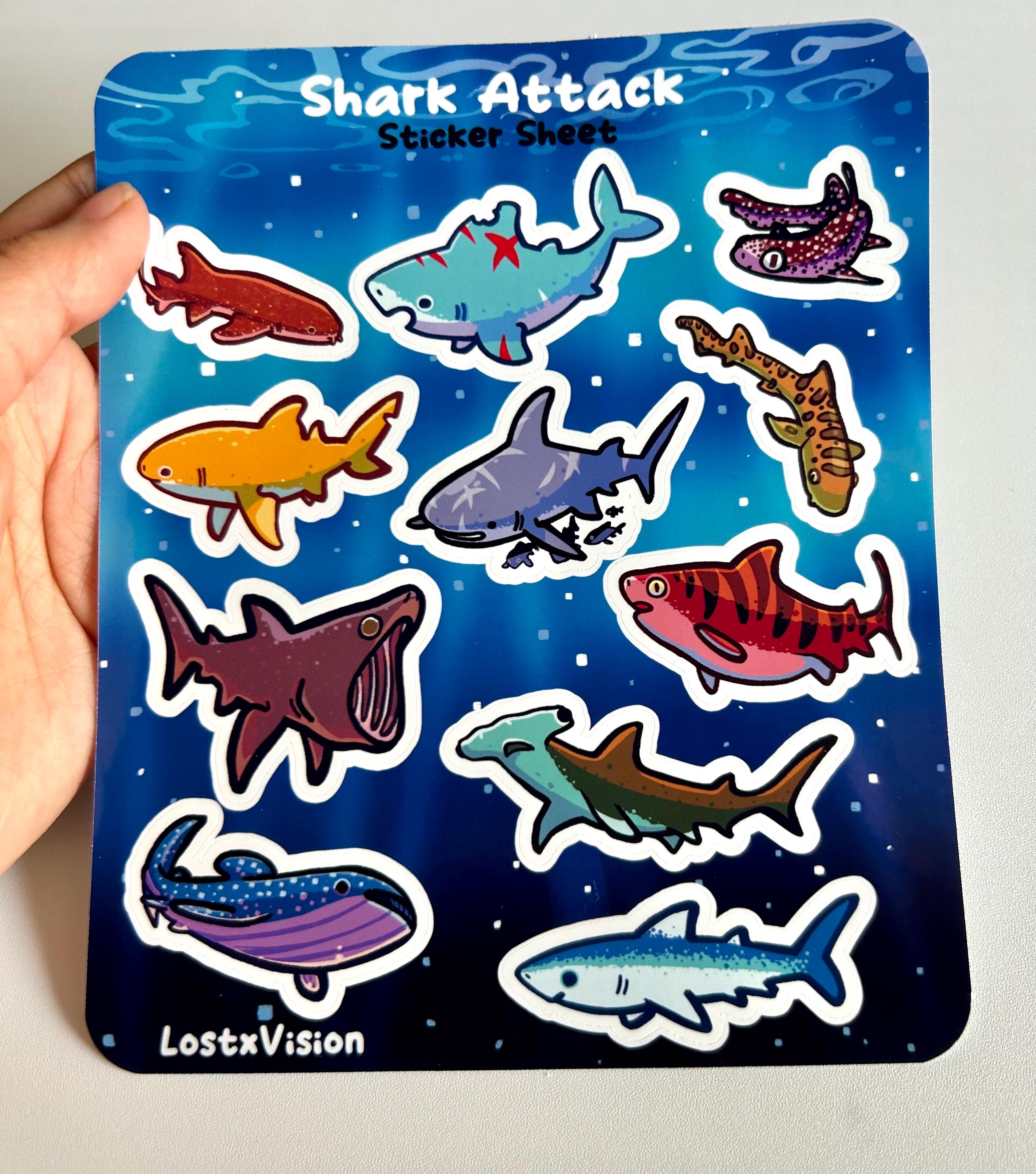 Sticker Bomb Shark Shark Attack Sticker Sheet | Water Bottle Laptop Sticker | Journaling ...