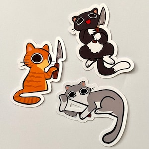 Katzen mit Messern Aufkleber | Trinkflasche Laptop Aufkleber | Journaling Notebook Aufkleber