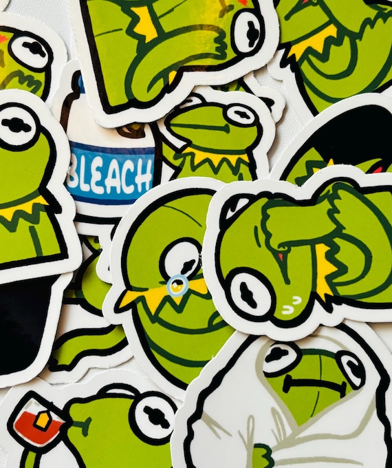 Derpy green frog meme sticker bundle | water bottle laptop sticker | journaling notebook sticker